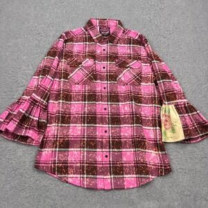 Angry Minnow Flannel Women's XXL Pink Button Front Flared Sleeve Shirt Tea Towel